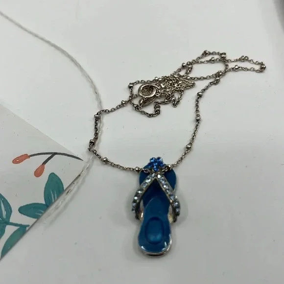🏖️ Vintage Italy 925 Sterling Silver Blue Flip Flop Pendant Necklace - Picture 9 of 12